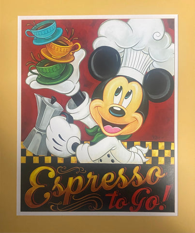 Espresso To Go - Matted Lithograph - By Tim Rogerson Featuring Mickey Mouse