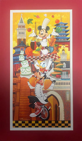 A World Of Flavor - Matted Lithograph - By Tim Rogerson Featuring Mickey, Donald, and Goofy