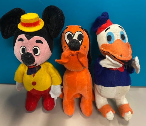 Vintage Woolkin 1960s  Mickey Mouse, Donald Duck, and Pluto Plush Walt Disney Productions Made In Japan