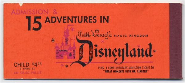 Disneyland Complete + Unused 15 Adventures Ticket Book with Main Gate Admission May 1969