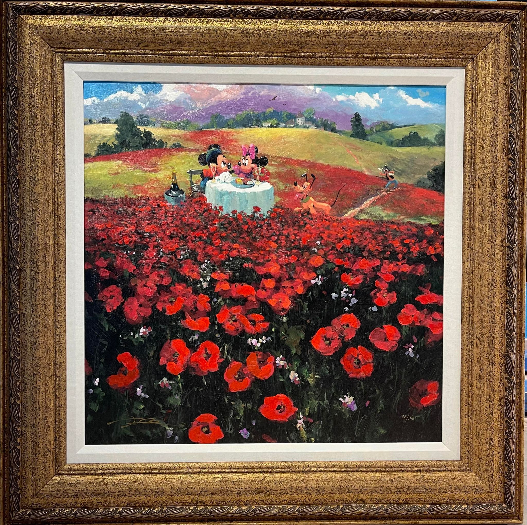 Red Poppies Framed by James Coleman featuring Mickey Mouse and Minnie Mouse
