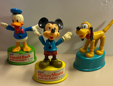 Vintage Disney Push-Up Puppets Mickey Mouse Donald Duck Pluto Gabriel 1977
