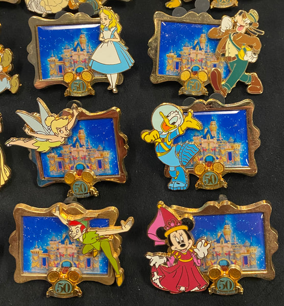 14 Disneyland 50th Anniversary Pin Set Picture Frame Castle 2005