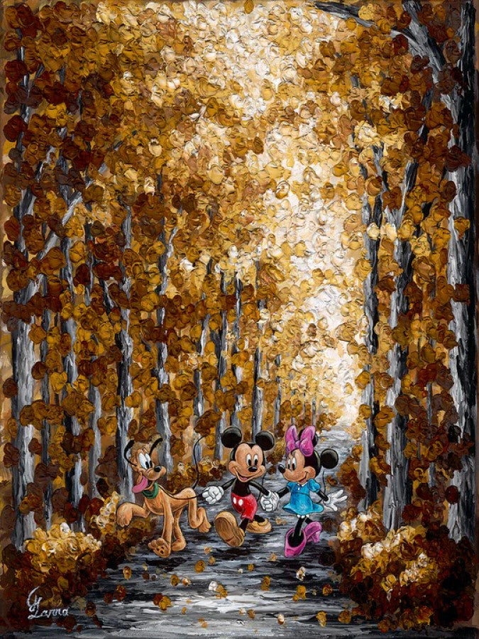 Autumn Path by Jennifer Lanna Limited Edition On Canvas Featuring Mickey, Minnie, and Pluto