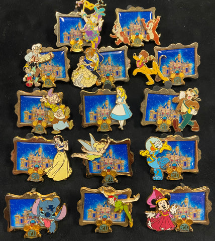 14 Disneyland 50th Anniversary Pin Set Picture Frame Castle 2005