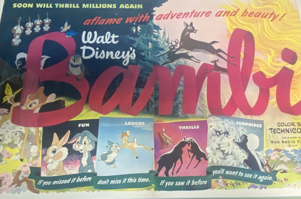 Vintage 1948 Bambi Re-Release Movie Framed Full Page Magazine Ad 18 x24