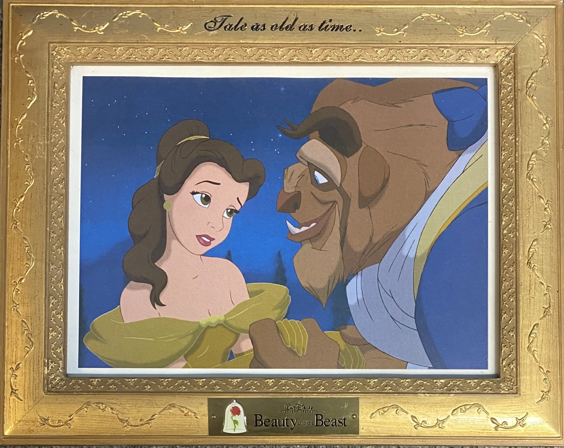 Vintage Beauty and the Beast Gold Framed Lithograph Signed By Paige O'Hara 11x14 Tale As Old As Time