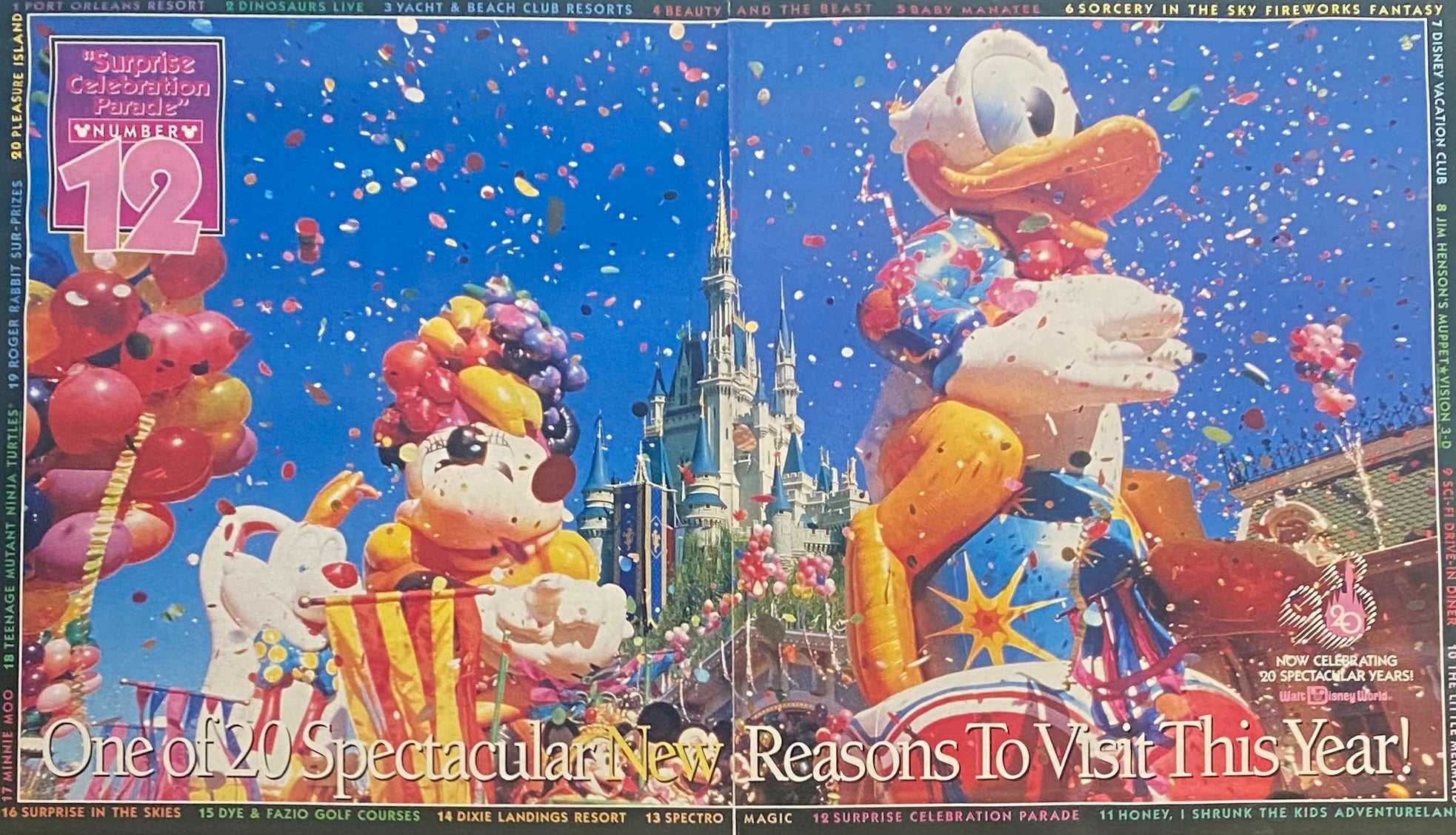 Vintage 1991 Walt Disney World 20th Anniversary Double Page Framed Ad 18x24