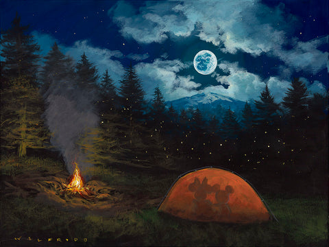 Camping Under The Moon by Walfrido Garcia - Giclée on Canvas - Featuring Mickey and Minnie Mouse