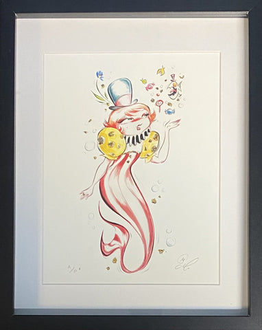 Candy To A Fish Framed Large Print by Miss Mindy - Hand Embellished - Gold Foil