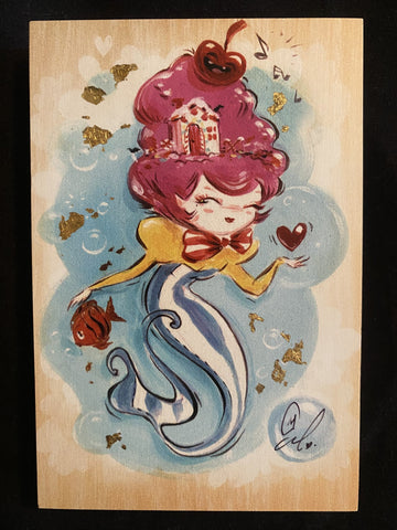 Cotton Candy Mermaid Print on Wood by Miss Mindy 4x6 Gold Foil