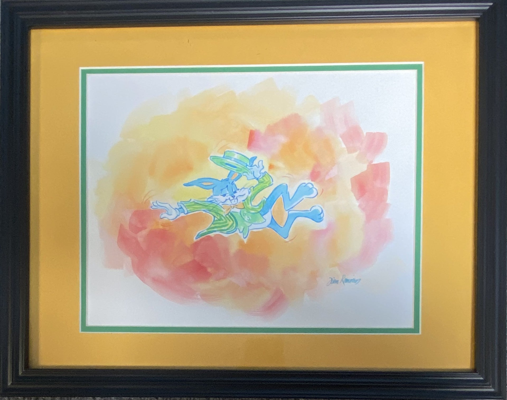 Watercolor Dapper Bugs Bunny I Original Drawing By Animator John Ramirez Framed