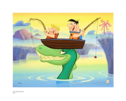 Fred and Barney Fishing - By Hanna-Barbera - Limited Edition Giclée on Paper