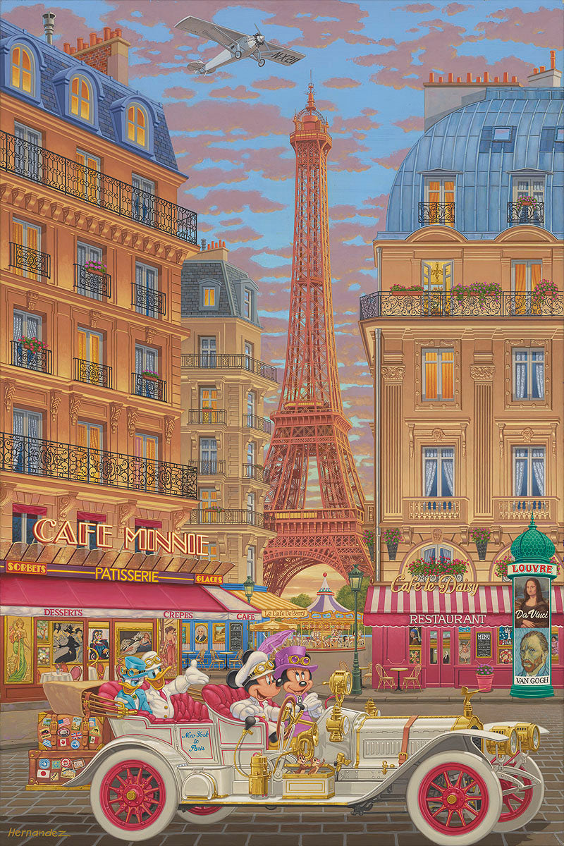New York To Paris by Manuel Hernandez Embellished Premiere Limited Edition On Canvas featuring Mickey and Friends