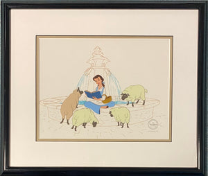 Belle At The Fountain- Limited Edition Sericel Framed Beauty and the Beast
