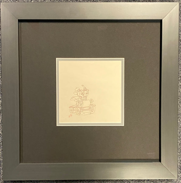The Nifty Nineties Animation Drawing of Mickey and Minnie Mouse 1941 Framed