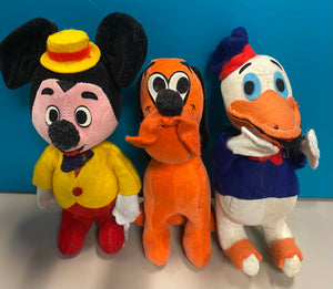 Vintage Woolkin 1960s  Mickey Mouse, Donald Duck, and Pluto Plush Walt Disney Productions Made In Japan