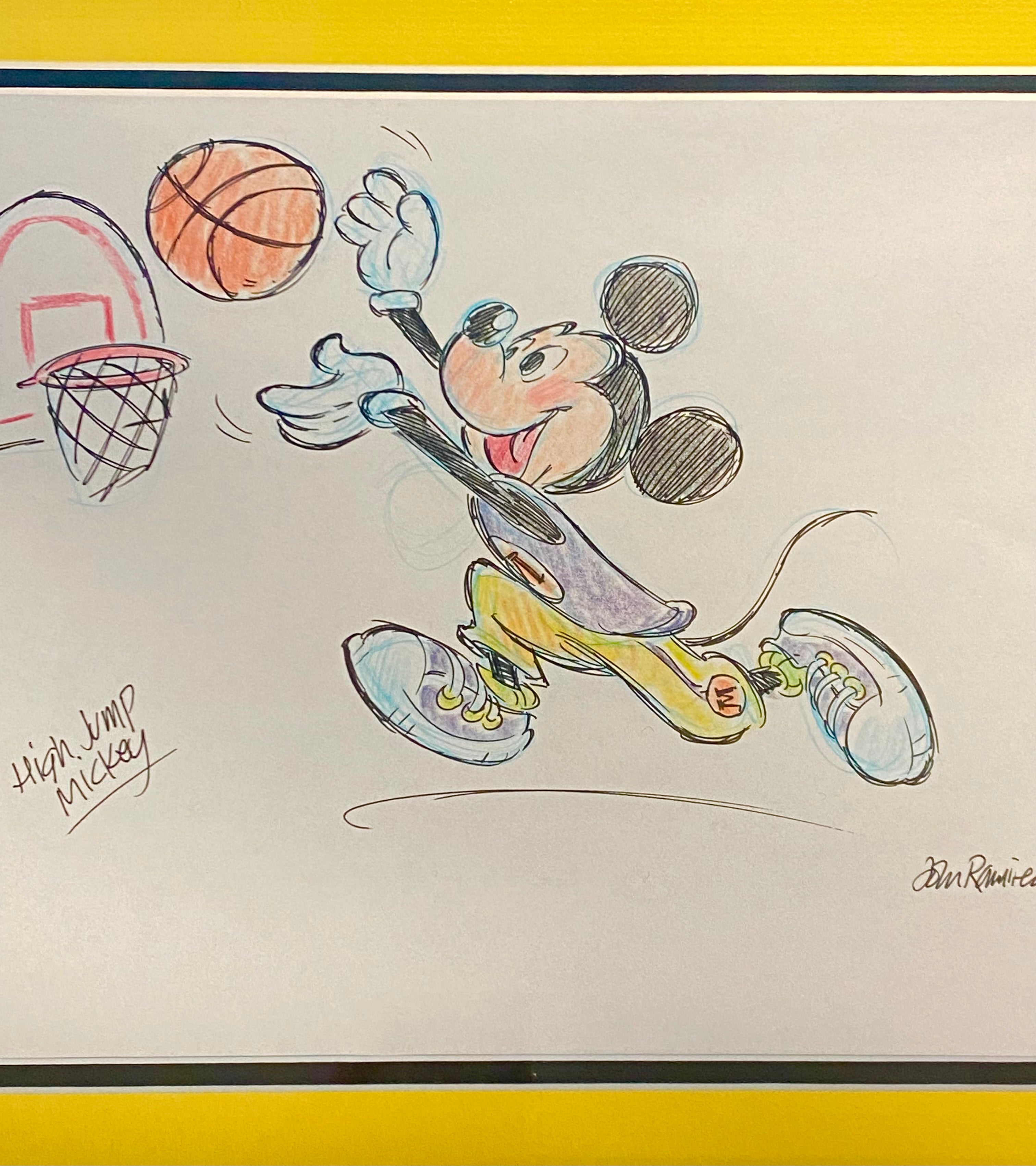 Basketball Mickey Mouse I Original Drawing By Animator John Ramirez Framed