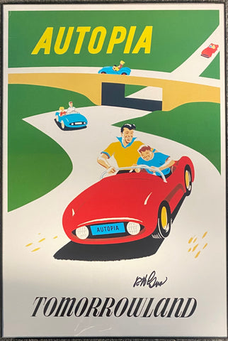 Signed Bob Gurr Autopia Tomorrowland Disneyland Framed Poster 12x18