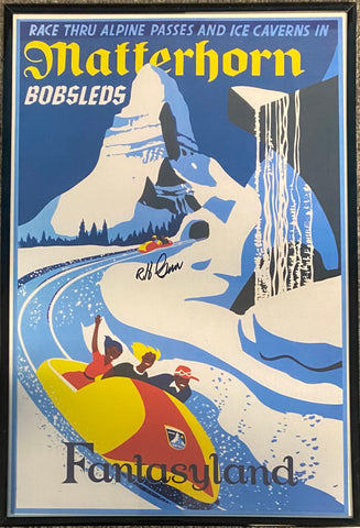 Signed Bob Gurr Matterhorn Tomorrowland Disneyland Framed Poster 12x18