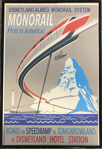 Signed Bob Gurr Matterhorn Monorail Disneyland Framed Poster 12x18 Tomorrowland