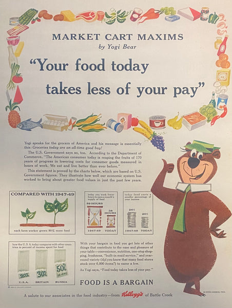 Vintage 1962 Yogi Bear - Market Cart Maxims Framed Ad Hanna Barbera 16x12 #2