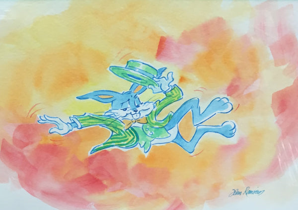 Watercolor Dapper Bugs Bunny I Original Drawing By Animator John Ramirez Framed