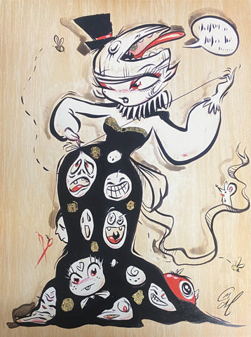 Making Faces Print on Wood by Miss Mindy 9x12 Gold Foil