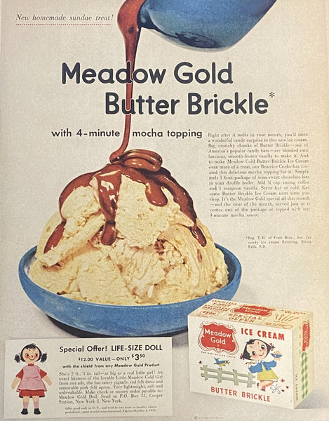 Vintage 1950s Mary Blair Designed Meadow Gold Butter Brickle Framed Magazine Ad