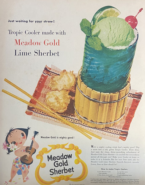 Vintage 1954 Mary Blair Designed Meadow Gold Sherbet Framed Magazine Ad