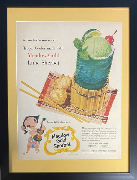Vintage 1954 Mary Blair Designed Meadow Gold Sherbet Framed Magazine Ad