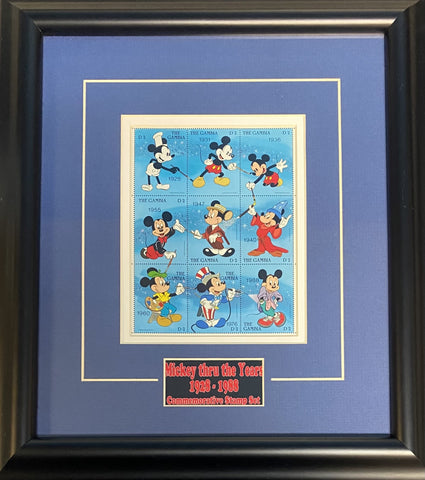 Mickey Thru The Years Framed Stamp Set 1928-1988 The Gambia Disney 12.5 x 10.5