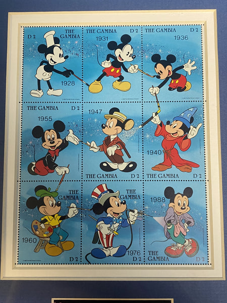 Mickey Thru The Years Framed Stamp Set 1928-1988 The Gambia Disney 12.5 x 10.5