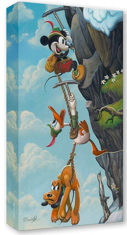 Mickey's Alpine Adventure by Bob Doucette Treasure On Canvas Featuring Mickey, Donald, and Pluto