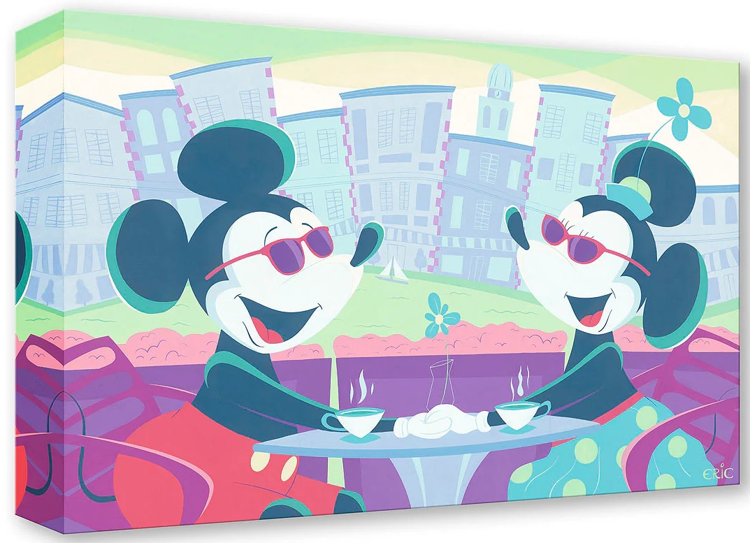 Morning Coffee by Eric Doggett Treasure On Canvas Featuring Mickey and Minnie Mouse