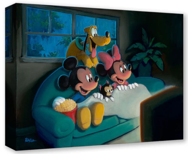 Movie Night by Rob Kaz Treasure On Canvas featuring Mickey, Minnie, and Pluto