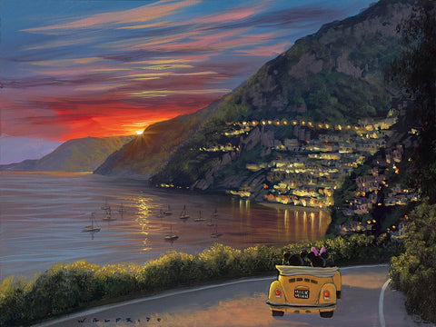 Riding Through Amalfi by Walfrido Garcia - Giclée on Canvas - Featuring Mickey and Minnie Mouse