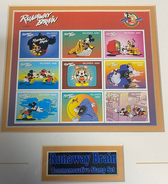 Runaway Brain Framed Stamp Set 1998 11x14 Mickey Mouse Disney
