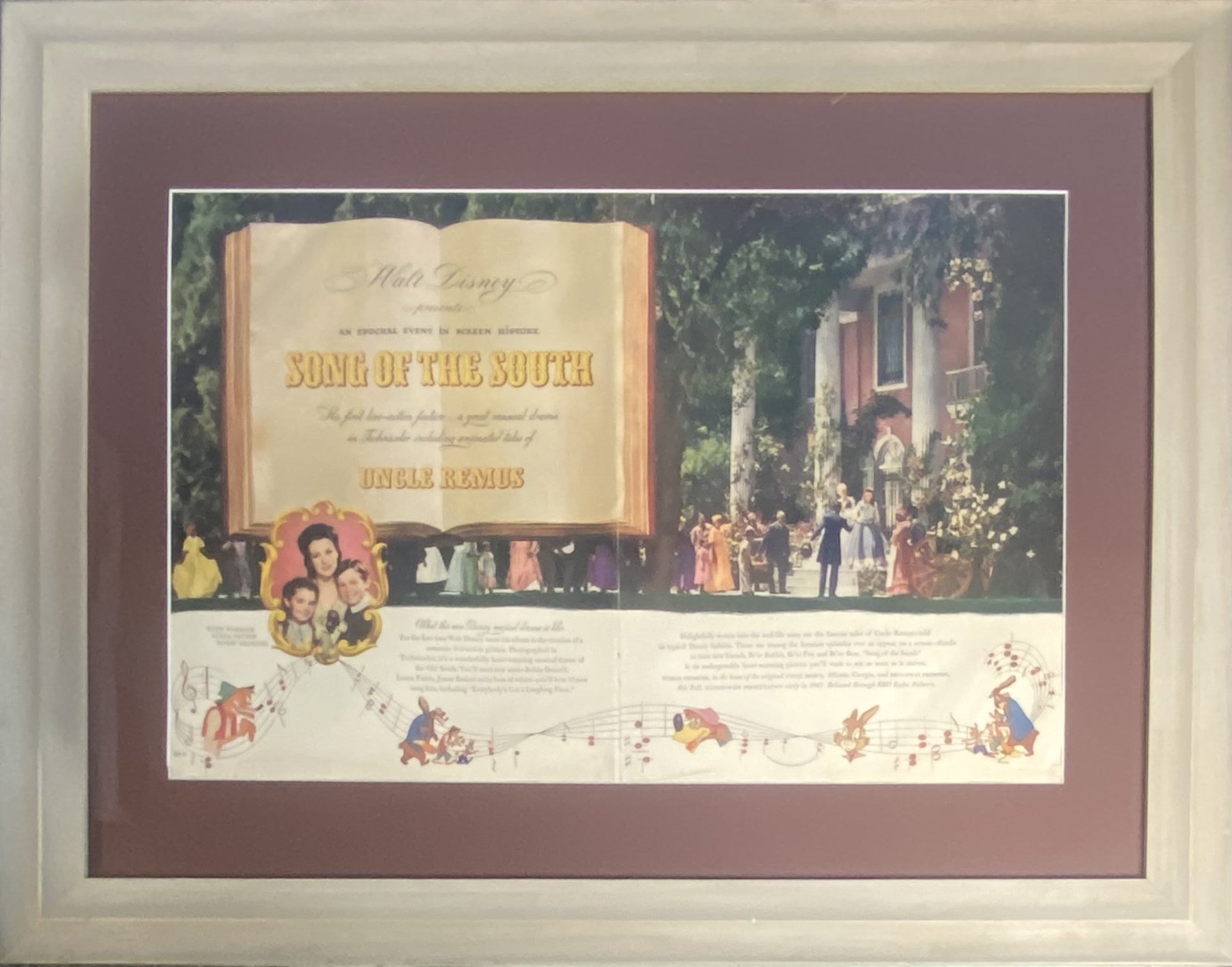 Vintage 1946 Song Of The South Movie Framed Full Page Magazine Ad 18 x24 #2