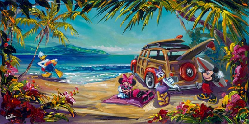 Surf Day by Steve Barton Limited Edition Featuring Mickey, Minnie, Donald and Daisy