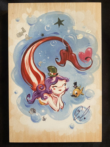 The Admirer Print on Wood by Miss Mindy 4x6 Gold Foil