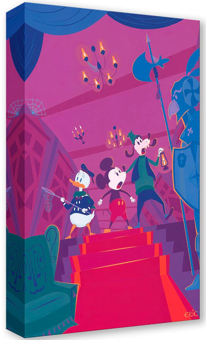 The Endless Hallway Of Spooks by Eric Doggett Treasure On Canvas Featuring Mickey, Donald, and Goofy