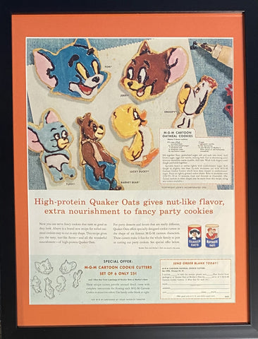 Vintage 1956 Tom and Jerry Quaker Oats Cookies Framed Magazine Ad MGM 16x12