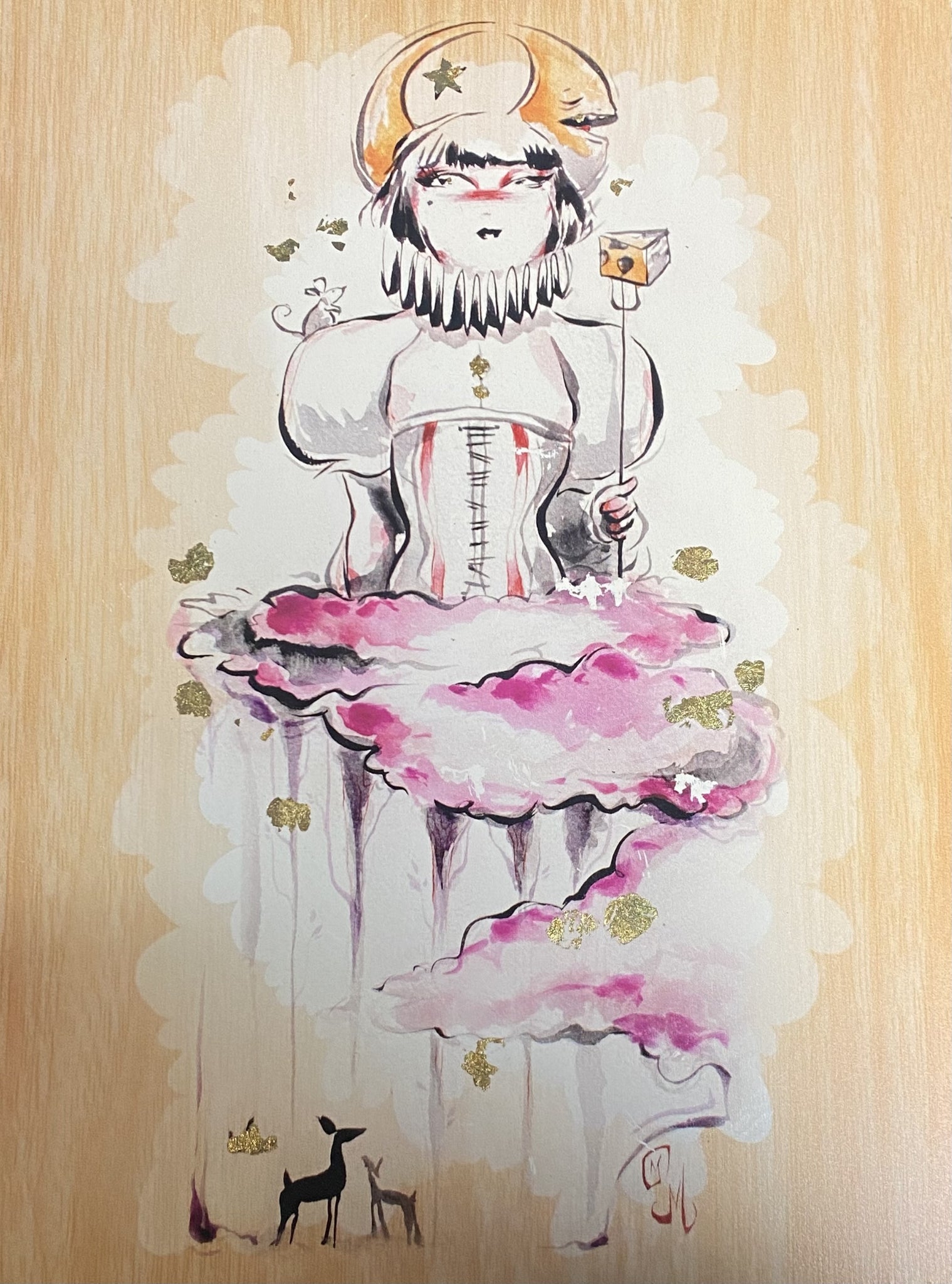 Voice In The Wilderness Print on Wood by Miss Mindy 9x12 Gold Foil