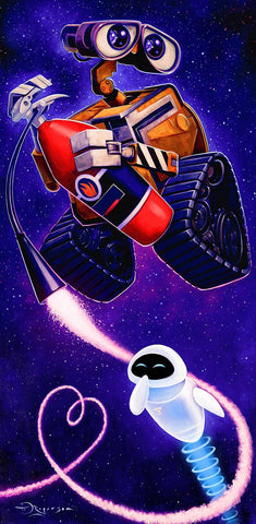 Wall-E and Eve by Tim Rogerson Giclée On Canvas inspired by Disney Pixar's Wall-E