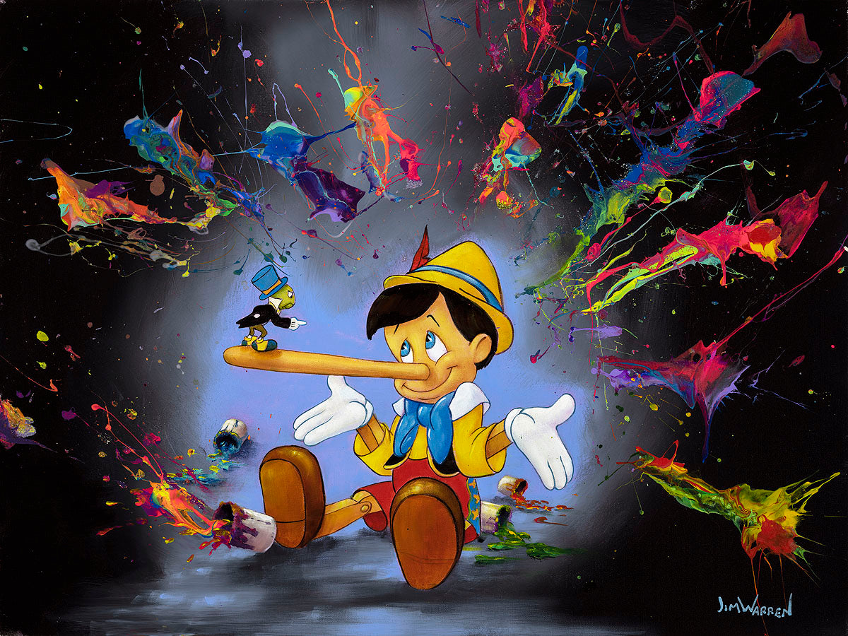 Who Spilled The Paint By Jim Warren - Giclee On Canvas - Featuring Pinocchio and Jiminy Cricket