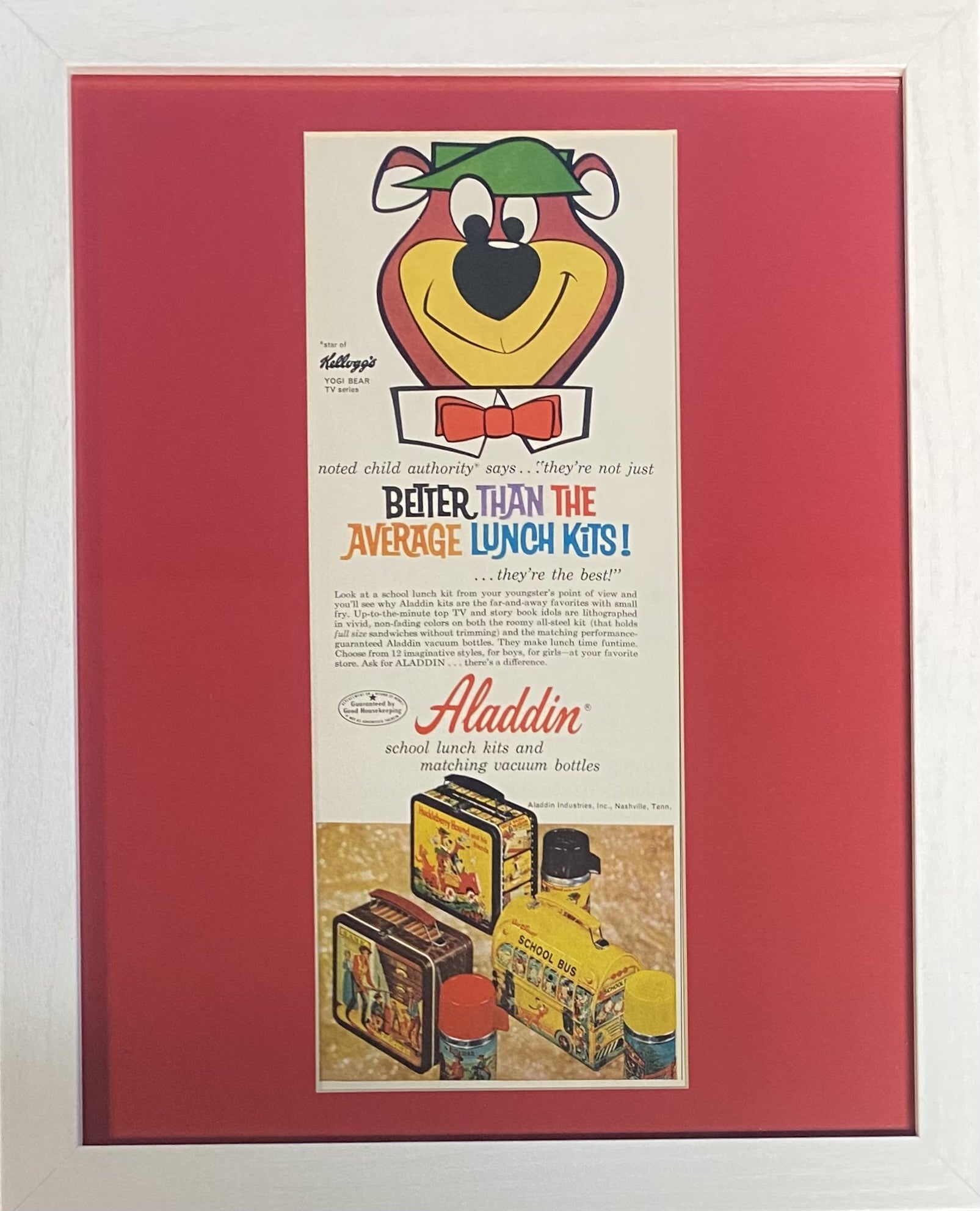 Vintage 1960s Yogi Bear Kellogg Aladdin Lunch Kits Magazine Framed Ad 11x14