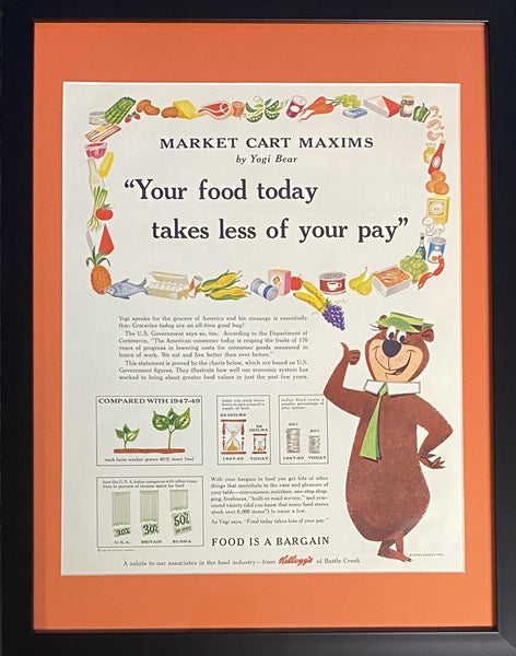Vintage 1962 Yogi Bear - Market Cart Maxims Framed Ad Hanna Barbera 16x12 #2