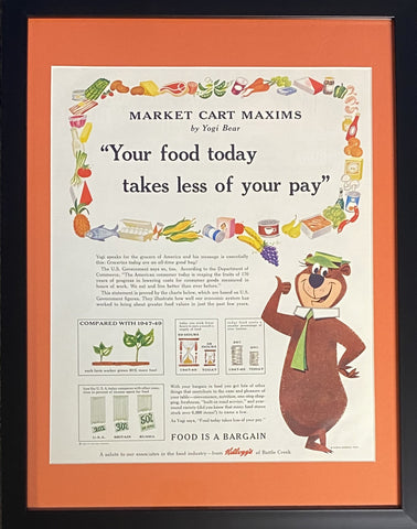 Vintage 1962 Yogi Bear - Market Cart Maxims Framed Ad Hanna Barbera 16x12 #2