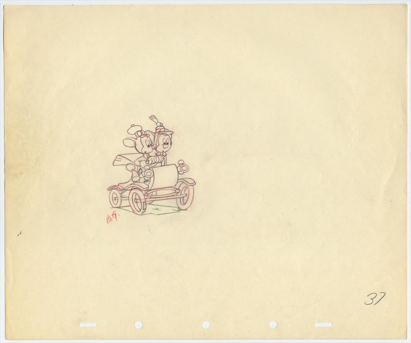 The Nifty Nineties Animation Drawing of Mickey and Minnie Mouse 1941 Framed